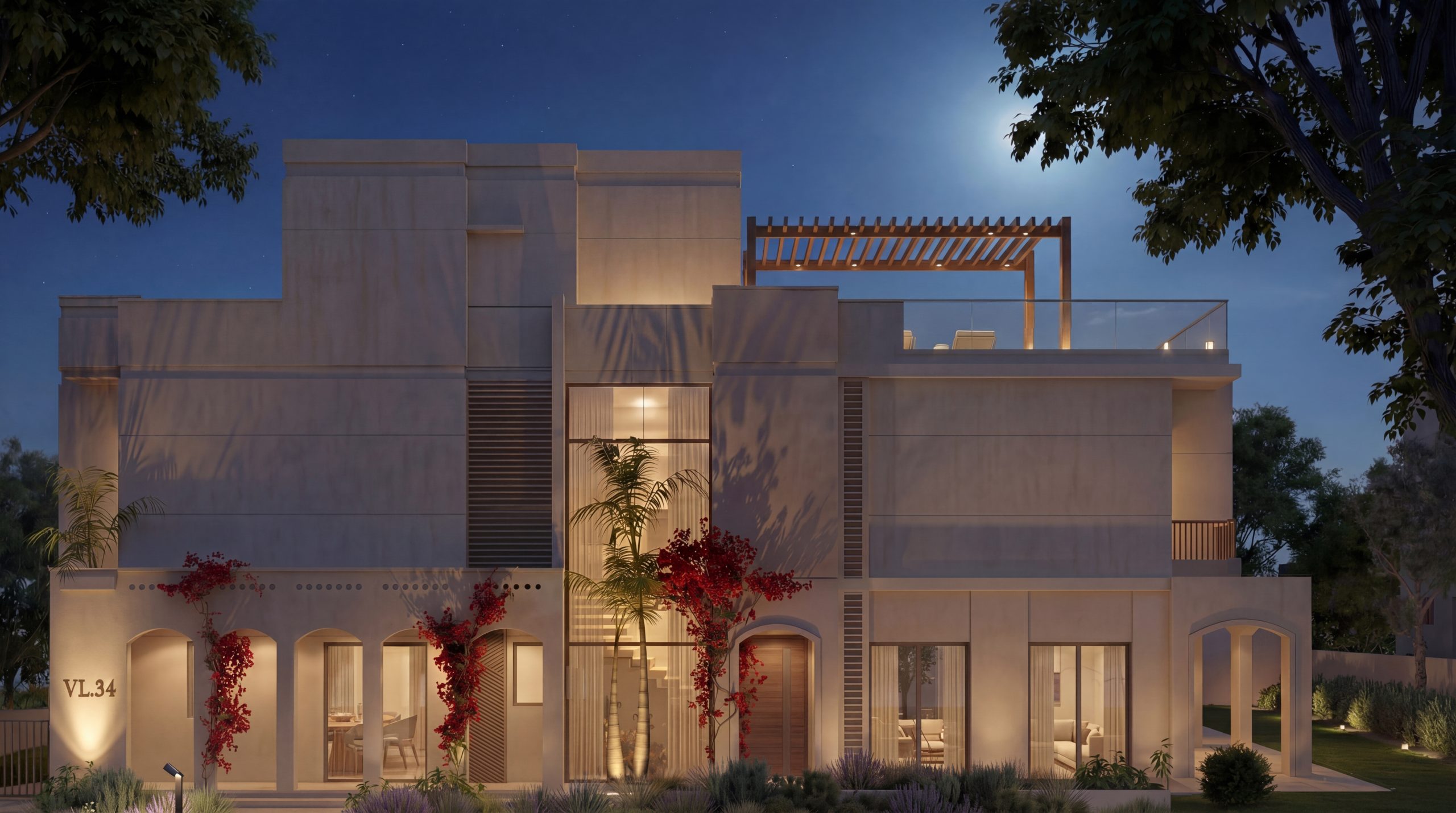 Side elevations - night light - garden